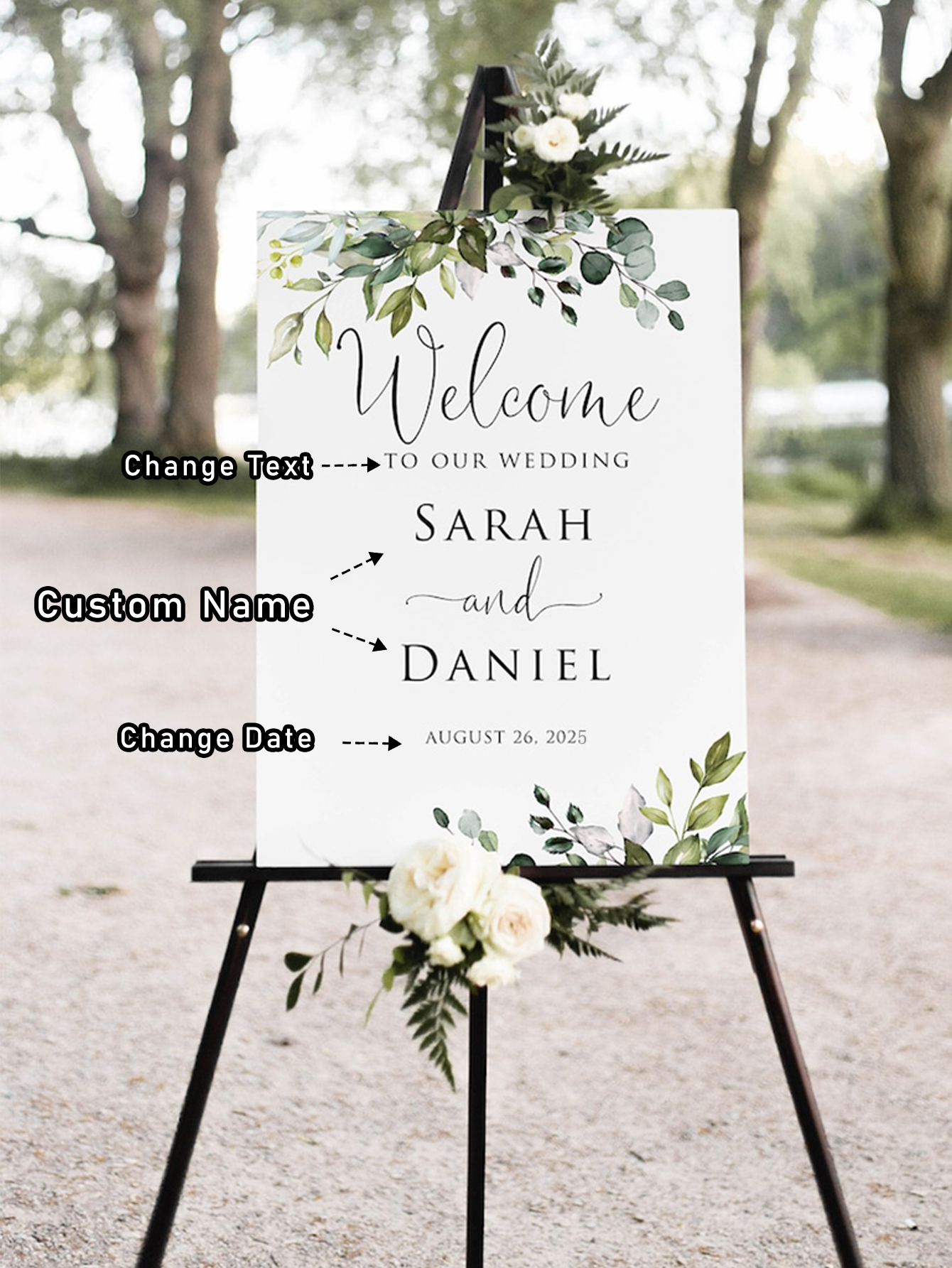 Wedding Welcome Sign Green Leaf Decoration.